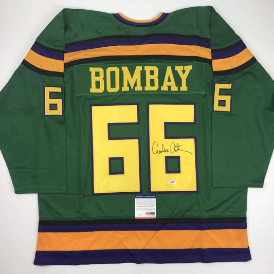 Autographed/Signed Emilio Esteves Gordon Bombay The Mighty Ducks Green Hockey Jersey PSA/DNA COA
