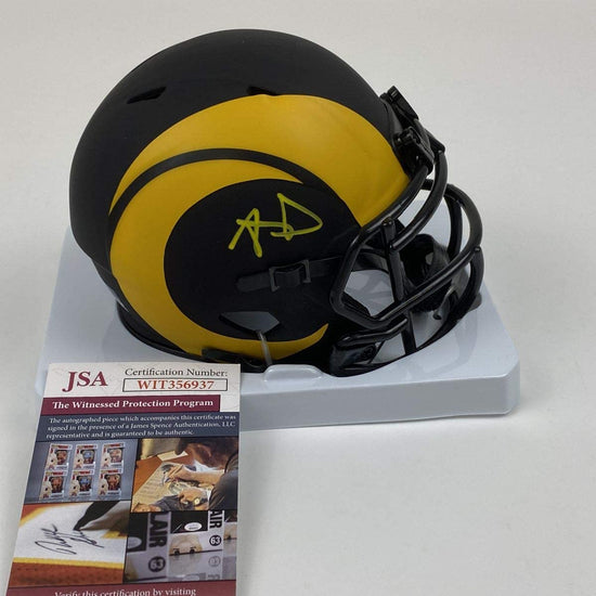 Autographed/Signed Aaron Donald Los Angeles Rams Eclipse Mini Football Helmet JSA COA
