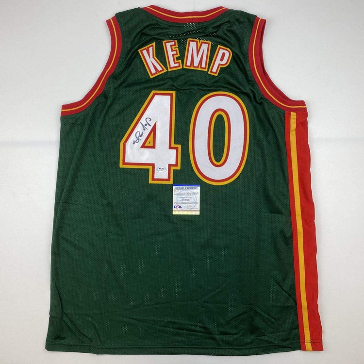 Autographed/Signed Shawn Kemp Seattle Dark Green Basketball Jersey PSA/DNA COA