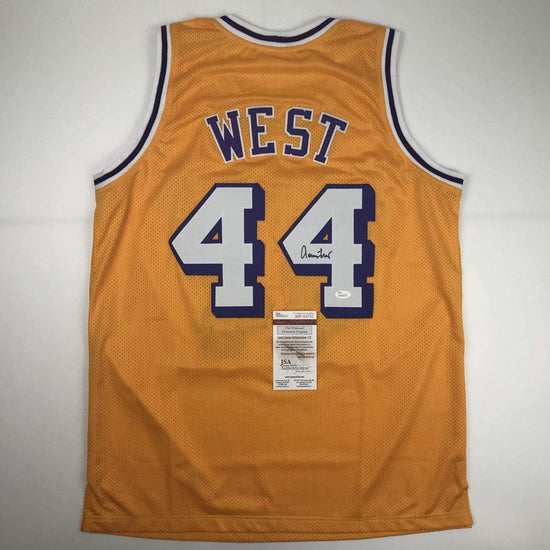 Autographed/Signed Jerry West Los Angeles LA Yellow Basketball Jersey JSA COA