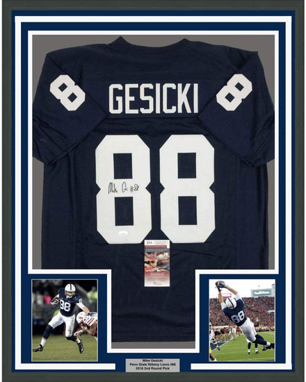 Framed Autographed/Signed Mike Gesicki 35x39 Penn State Blue College Football Jersey JSA COA