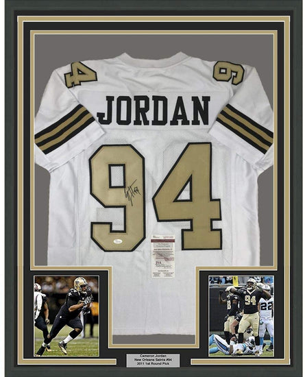 Framed Autographed/Signed Cameron Cam Jordan 35x39 New Orleans Saints Color Rush Football Jersey JSA COA