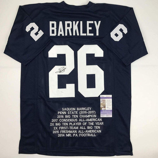 Autographed/Signed Saquon Barkley Penn State Blue Stat College Football Jersey JSA COA