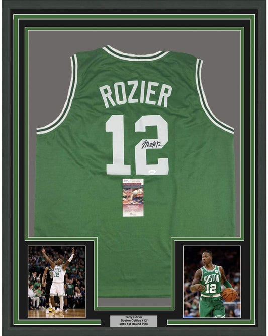 Framed Autographed/Signed Terry Rozier 35x39 Boston Green Basketball Jersey JSA COA