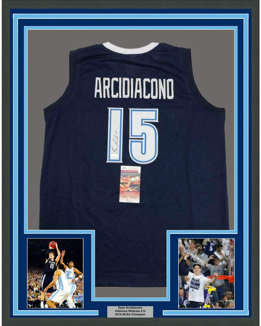 Framed Autographed/Signed Ryan Arcidiacono 35x39 Villanova Blue College Basketball Jersey JSA COA