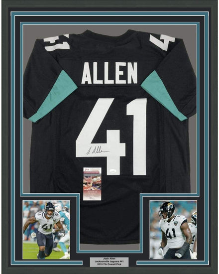 Framed Autographed/Signed Josh Allen 35x39 Jacksonville Black Football Jersey JSA COA