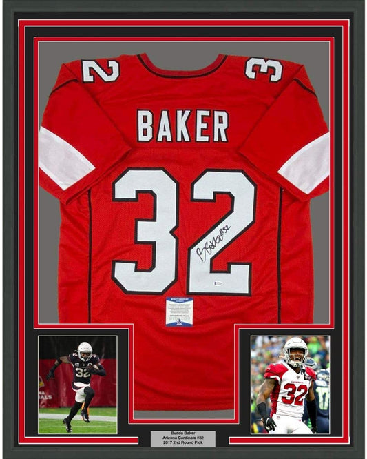 Framed Autographed/Signed Budda Baker 35x39 Arizona Red Football Jersey Beckett BAS COA