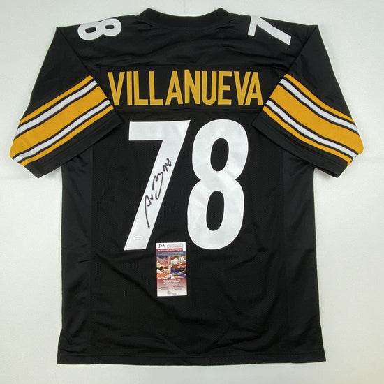 Autographed/Signed Alejandro Villanueva Pittsburgh Black Football Jersey JSA COA