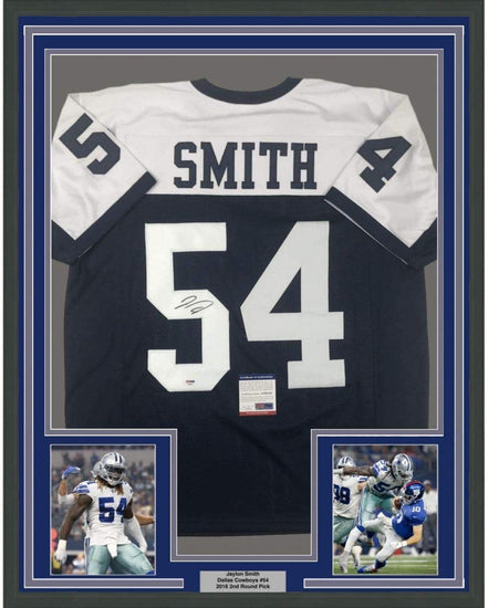 Framed Autographed/Signed Jaylon Smith 35x39 Dallas Thanksgiving Day Football Jersey PSA/DNA COA