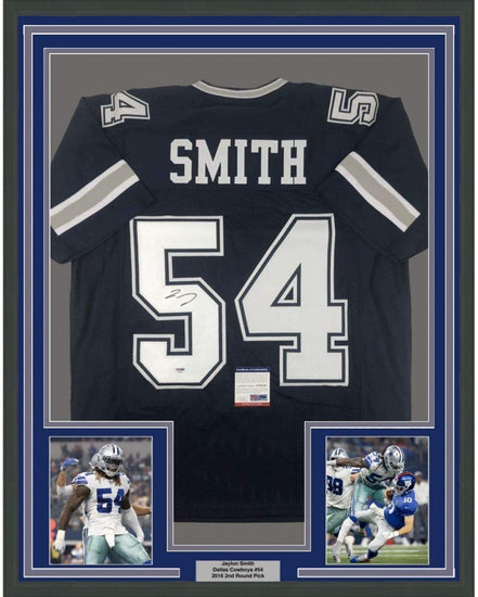 Framed Autographed/Signed Jaylon Smith 35x39 Dallas Dark Blue Football Jersey PSA/DNA COA