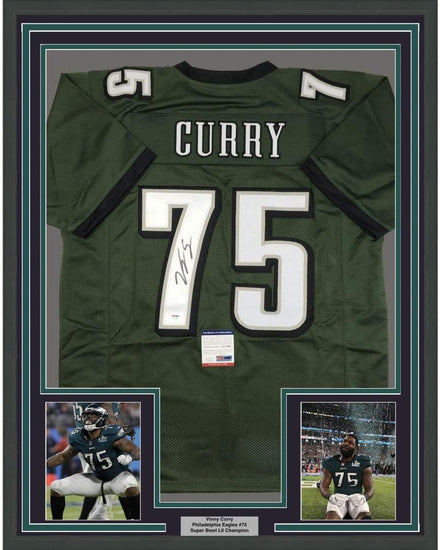 Framed Autographed/Signed Vinny Curry 35x39 Philadelphia Green Football Jersey PSA/DNA COA