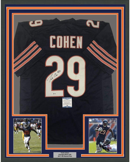 Framed Autographed/Signed Tarik Cohen 35x39 Chicago Blue Football Jersey Beckett BAS COA