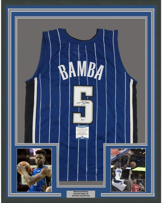 Framed Autographed/Signed Mohamed Mo Bamba 35x39 Orlando Blue Basketball Jersey Beckett BAS COA