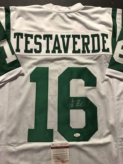 Autographed/Signed Vinny Testaverde New York White Football Jersey JSA COA