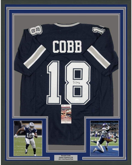 Framed Autographed/Signed Randall Cobb 35x39 Dallas Dark Blue Football Jersey JSA COA