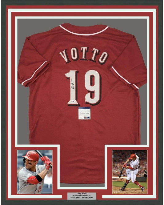 Framed Autographed/Signed Joey Votto 35x39 Cincinnati Red Baseball Jersey JSA COA