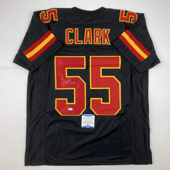 Autographed/Signed Frank Clark Kansas City Black Football Jersey PSA/DNA COA