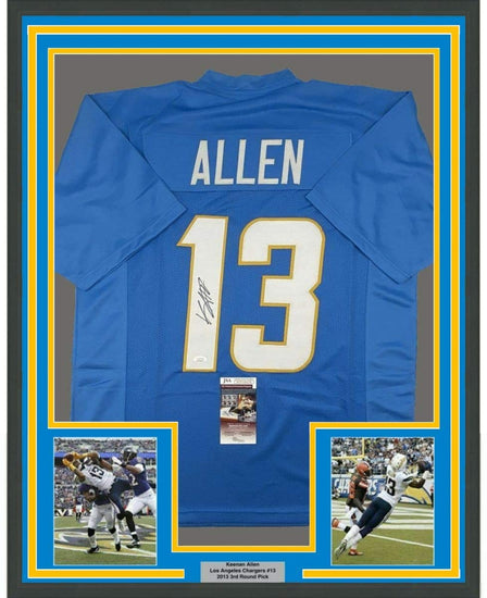 Framed Autographed/Signed Keenan Allen 35x39 Los Angeles LA 2020 Powder Blue Football Jersey JSA COA