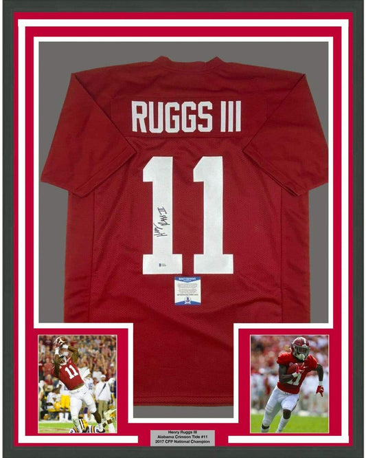Framed Autographed/Signed Henry Ruggs III 35x39 Alabama Red College Football Jersey Beckett BAS COA