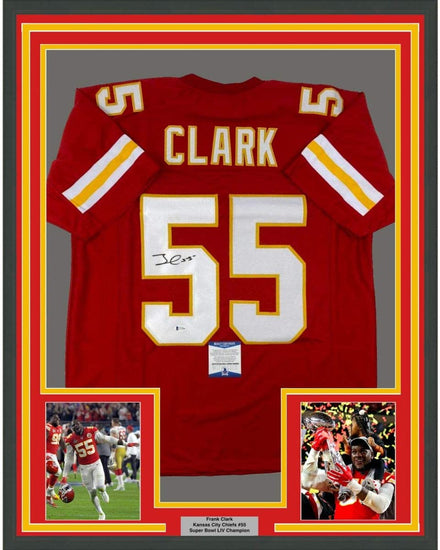 Framed Autographed/Signed Frank Clark 35x39 Kansas City Red Football Jersey PSA/DNA COA