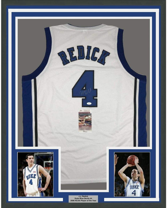 Framed Autographed/Signed JJ J.J. Redick 35x39 Duke White College Basketball Jersey JSA COA