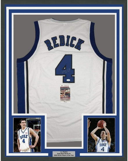 Framed Autographed/Signed JJ J.J. Redick 35x39 Duke White College Basketball Jersey JSA COA