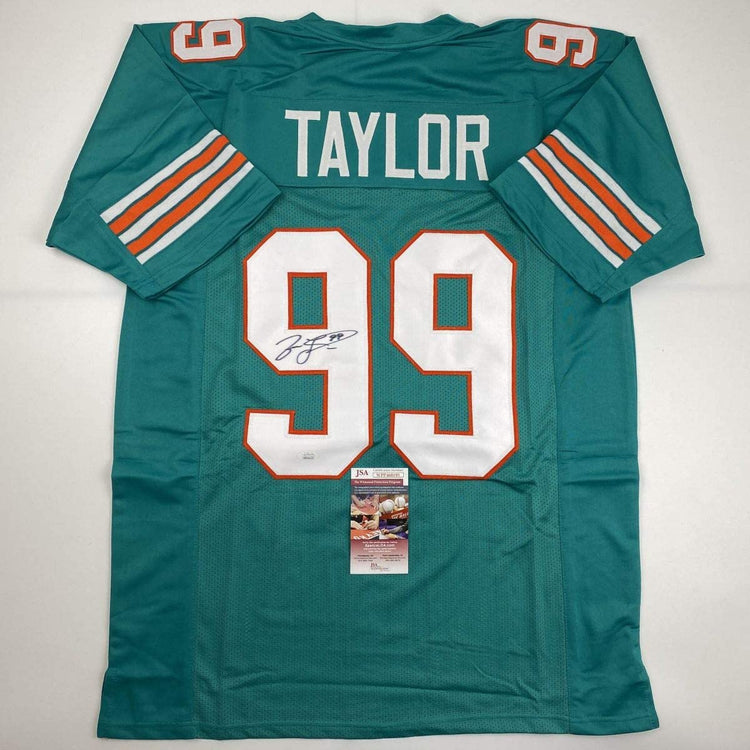 Autographed/Signed Jason Taylor Miami Teal Football Jersey JSA COA