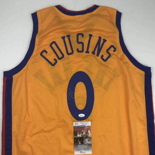 Autographed/Signed Demarcus Cousins Golden State Yellow Basketball Jersey JSA COA
