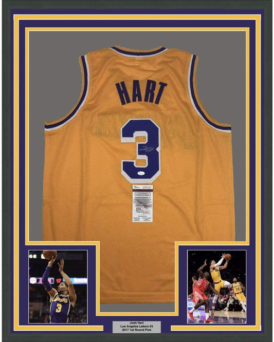 Framed Autographed/Signed Josh Hart 35x39 Los Angeles LA #3 Yellow Basketball Jersey JSA COA
