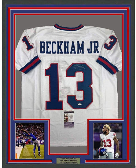 Framed Autographed/Signed Odell Beckham Jr. 35x39 New York Giants Color Rush Football Jersey JSA COA