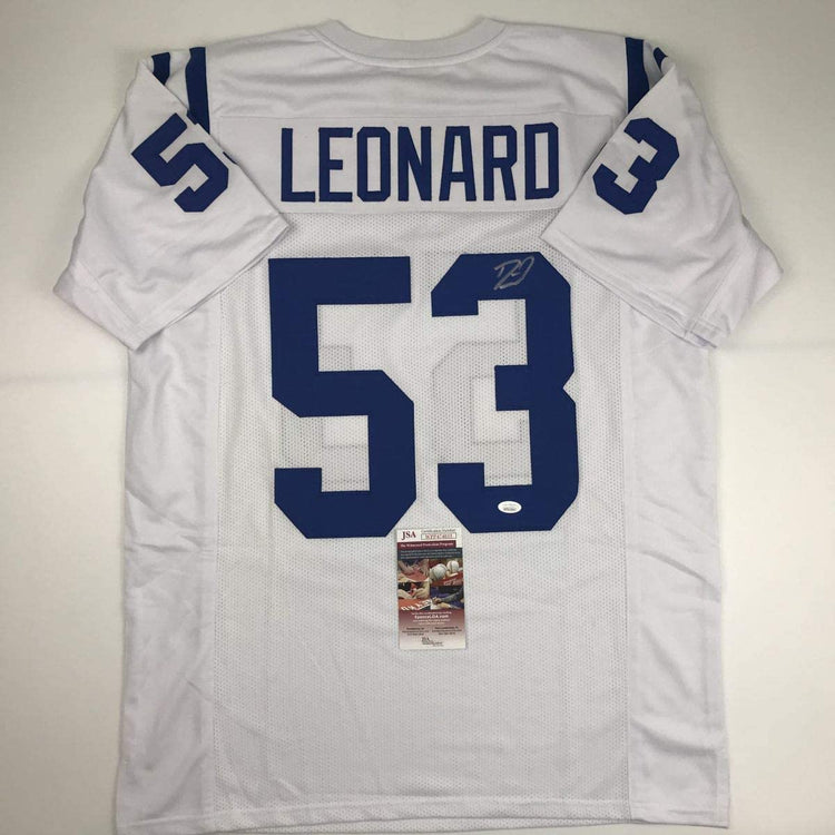 Autographed/Signed Darius Leonard Indianapolis White Football Jersey JSA COA