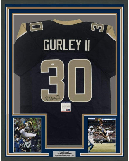 Framed Autographed/Signed Todd Gurley II 35x39 Los Angeles LA Dark Blue Football Jersey PSA/DNA COA