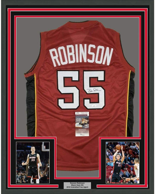 Framed Autographed/Signed Duncan Robinson 35x39 Miami Red Basketball Jersey JSA COA
