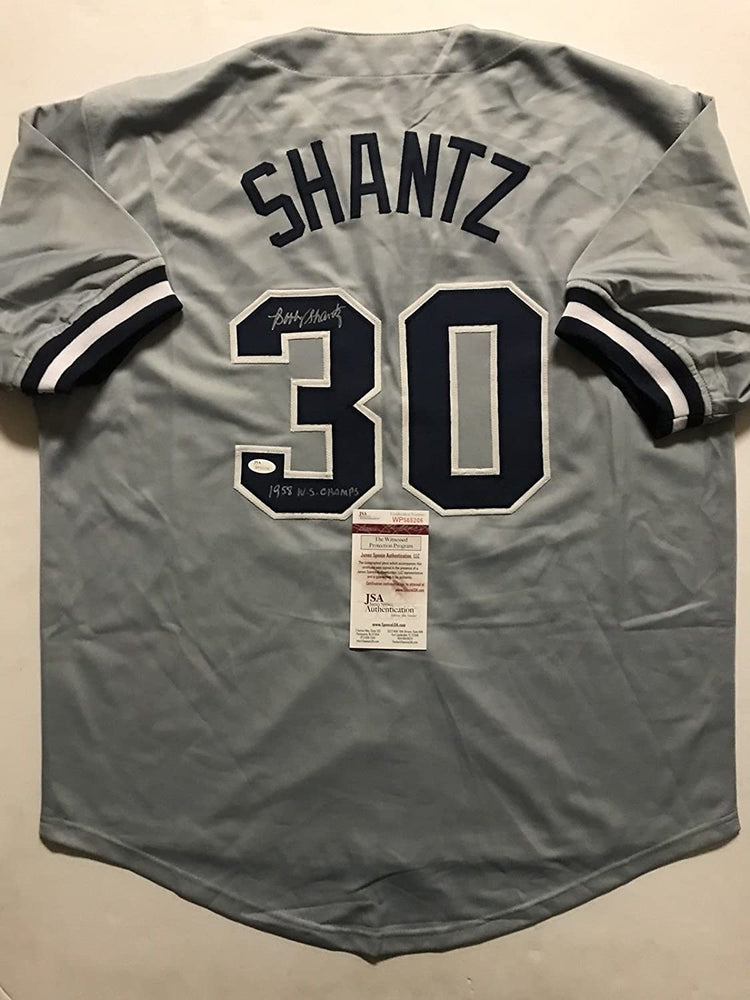 Autographed/Signed Bobby Shantz"1958 WS Champs" New York Grey Baseball Jersey JSA COA