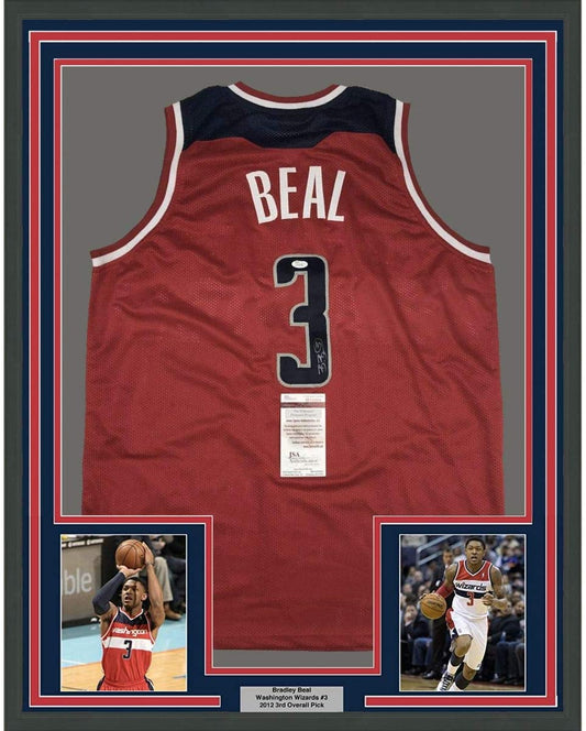 Framed Autographed/Signed Bradley Beal 35x39 Washington Red Basketball Jersey JSA COA