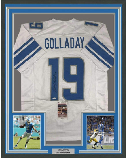 Framed Autographed/Signed Kenny Golladay 35x39 Detroit White Football Jersey JSA COA