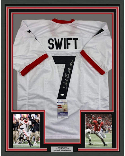 Framed Autographed/Signed D'Andre Swift 35x39 Georgia White College Football Jersey JSA COA
