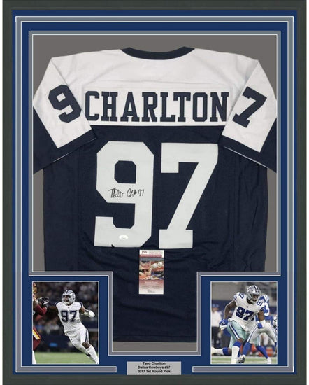 Framed Autographed/Signed Taco Charlton 35x39 Dallas Thanksgiving Day Football Jersey JSA COA