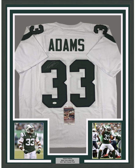 Framed Autographed/Signed Jamal Adams 35x39 New York White Football Jersey JSA COA
