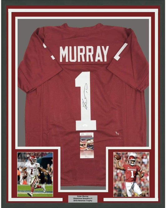 Framed Autographed/Signed Kyler Murray 35x39 Oklahoma Maroon College Football Jersey JSA COA