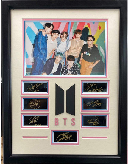 Framed BTS Bangtan Boys Laser Engraved Facsimile Autographs Dynamite Album Photo Professionally Matted
