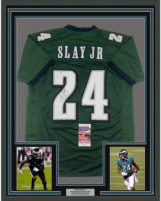 Framed Autographed/Signed Darius Slay Jr. 35x39 Philadelphia Green Football Jersey JSA COA