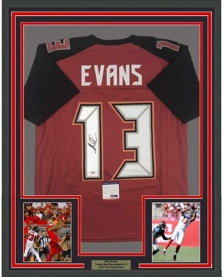 Framed Autographed/Signed Mike Evans 35x39 Tampa Bay Red Football Jersey PSA/DNA COA