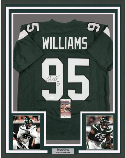Framed Autographed/Signed Quinnen Williams 35x39 New York Green Football Jersey JSA COA