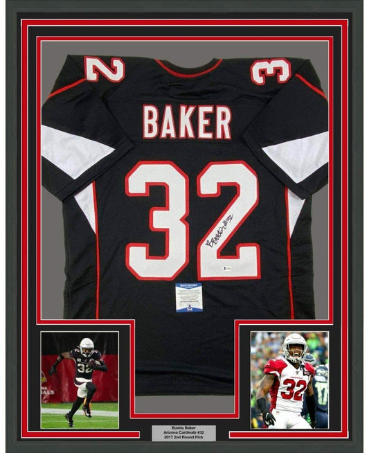 Framed Autographed/Signed Budda Baker 35x39 Arizona Black Football Jersey Beckett BAS COA