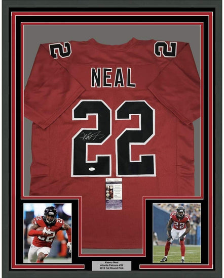 Framed Autographed/Signed Keanu Neal 35x39 Atlanta Color Rush Football Jersey JSA COA