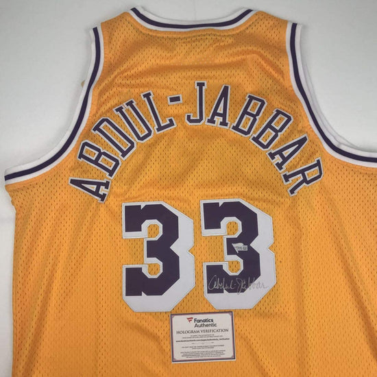 Autographed/Signed Kareem Abdul-Jabbar Los Angeles LA Yellow Basketball Jersey Fanatics COA