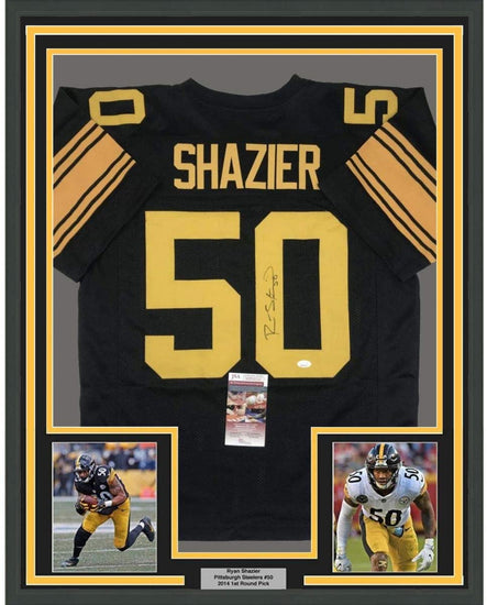 Framed Autographed/Signed Ryan Shazier 35x39 Pittsburgh Color Rush Football Jersey JSA COA