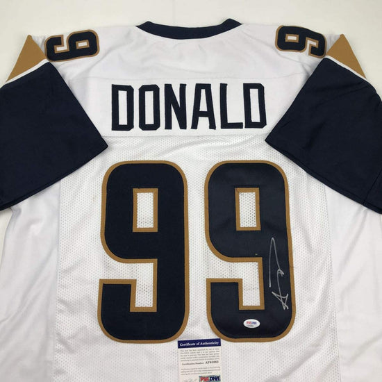 Autographed/Signed Aaron Donald Los Angeles LA White Football Jersey PSA/DNA COA
