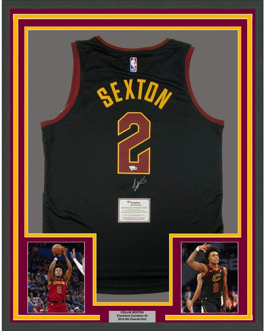 Framed Autographed/Signed Collin Sexton 35x39 Cleveland Cavaliers Black Basketball Jersey Fanatics COA